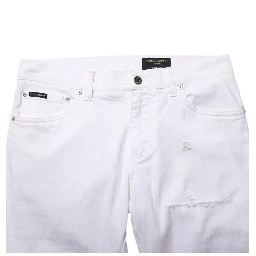 White Ripped Cotton Skinny Men Denim Jeans