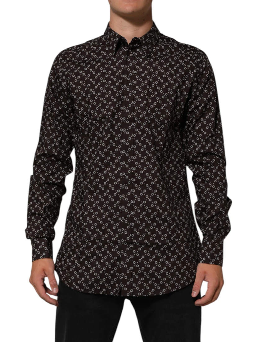 BrownFloral Collared GOLD Formal Dress Shirt
