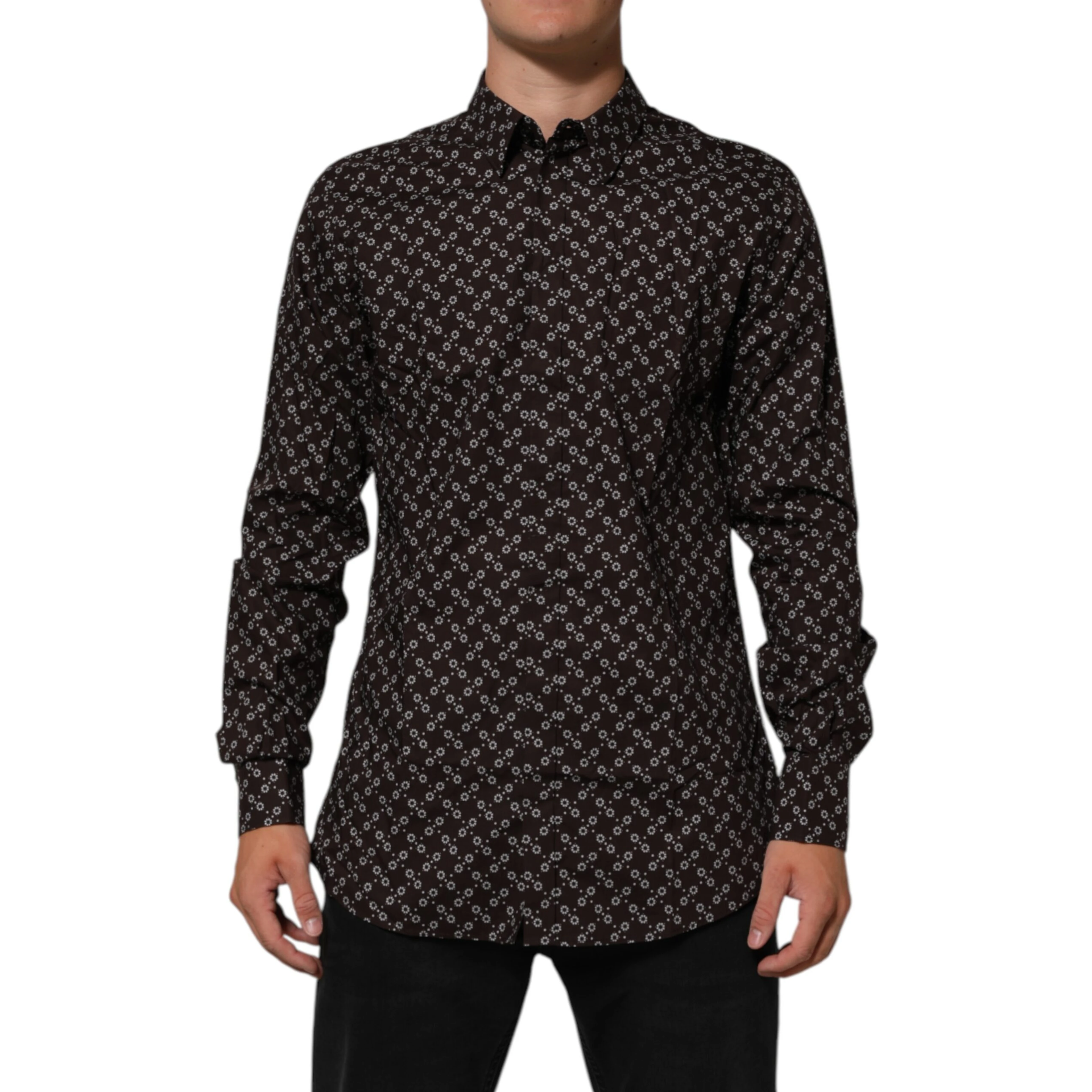 BrownFloral Collared GOLD Formal Dress Shirt