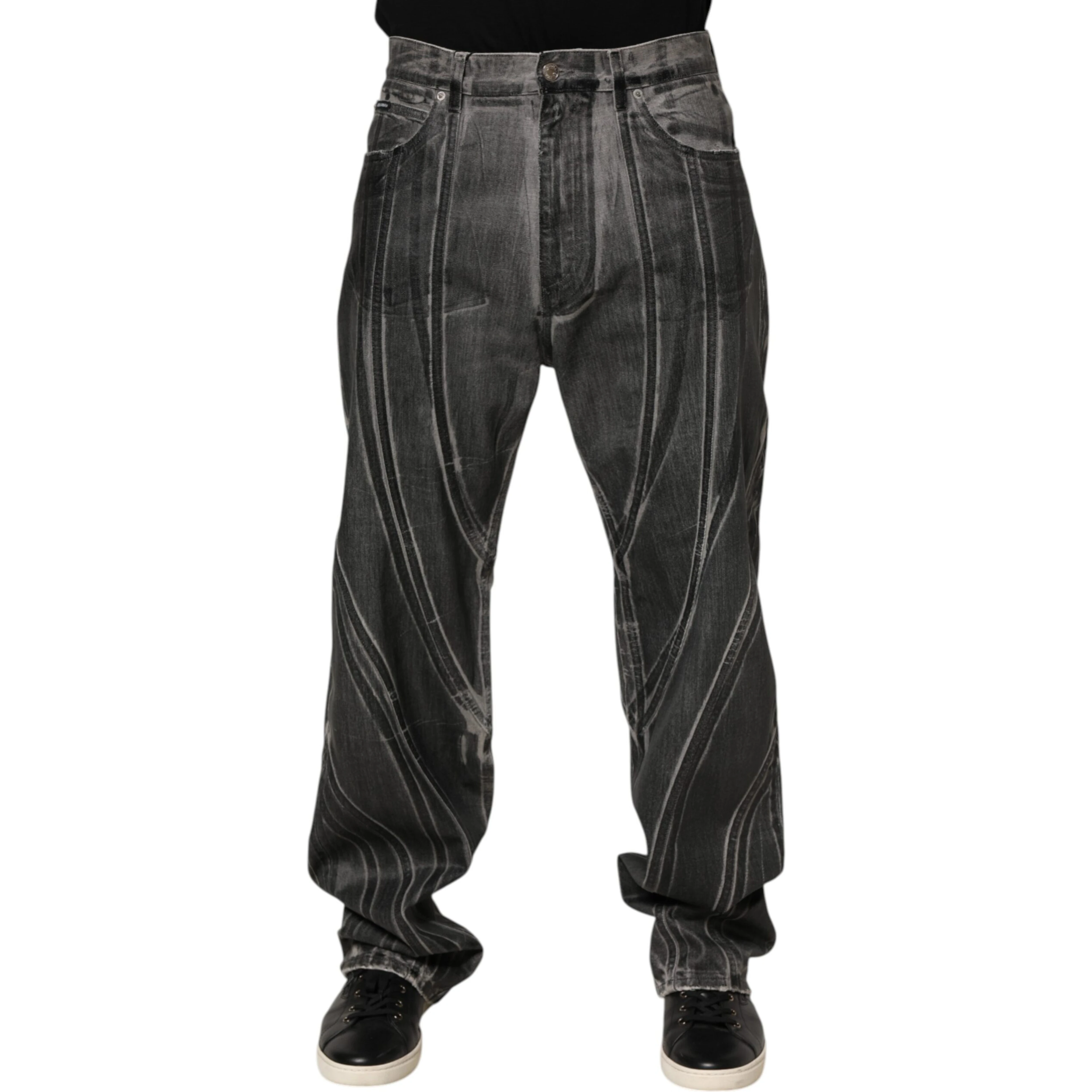 Black Grey Graphic Print Denim Pants Jeans