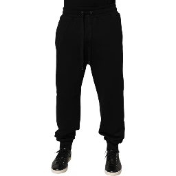 Black Cotton Drawstring Logo Sweatpants Pants