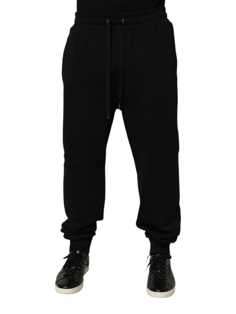 Black Cotton Drawstring Logo Sweatpants Pants