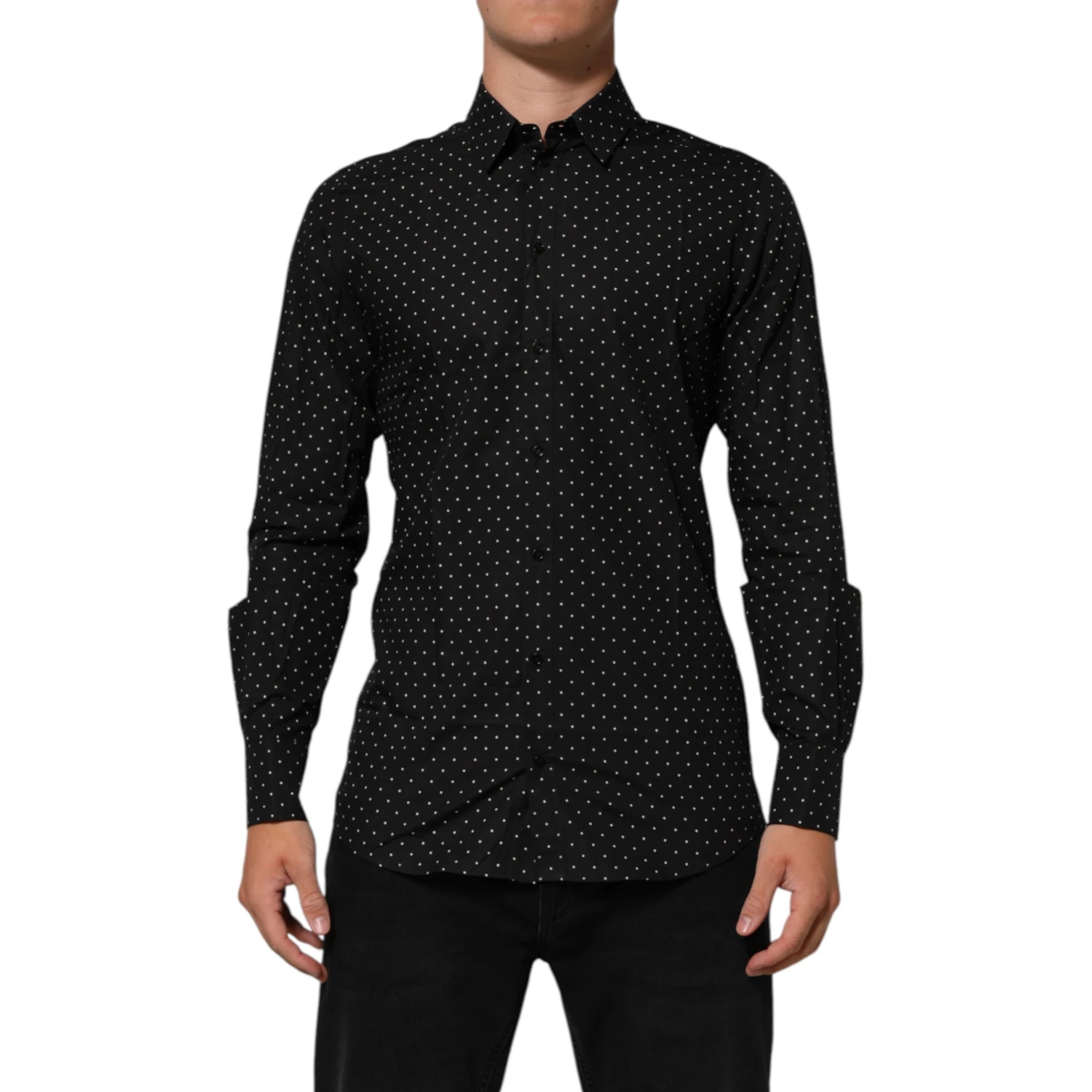 Black Polka Dot Cotton GOLD Men Formal Dress Shirt