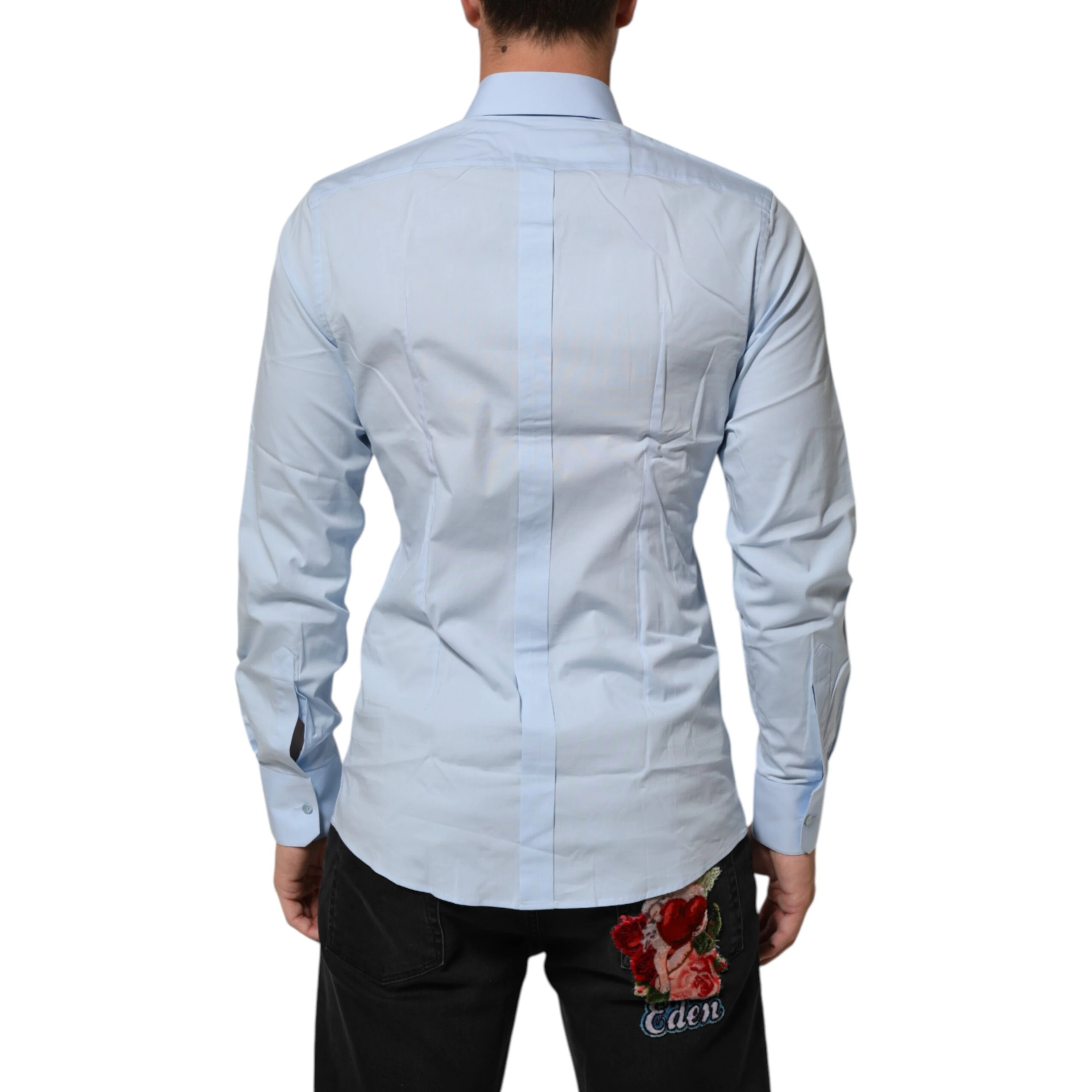 Light Blue Cotton GOLD Formal Men Dress Shirt