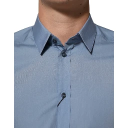 Blue Cotton Collared GOLD Formal Dress  Shirt