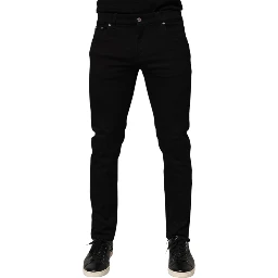 Black Cotton Blend Skinny Men Trouser Pants