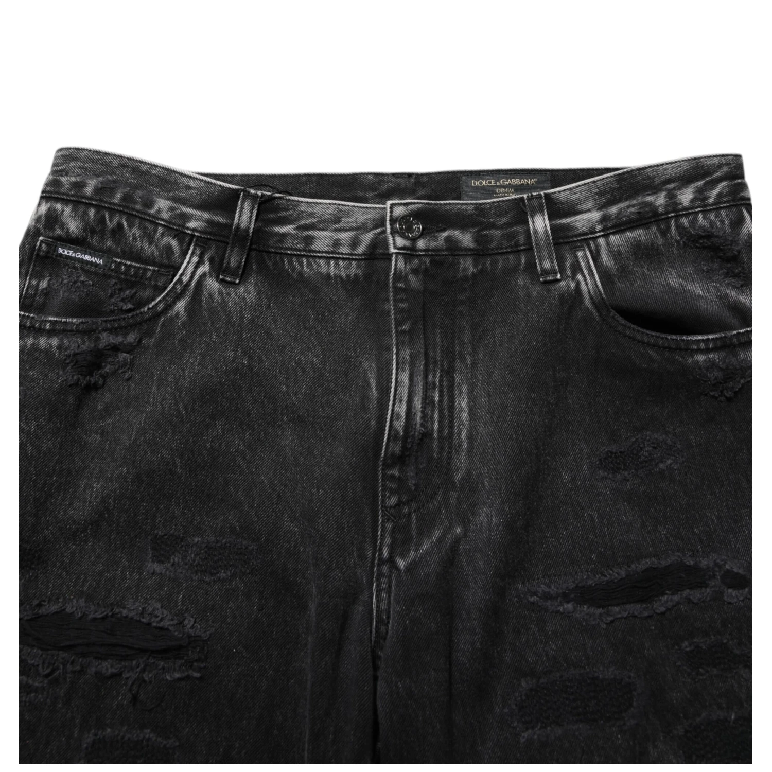 Black Washed Ripped Loose Cotton Denim Jeans