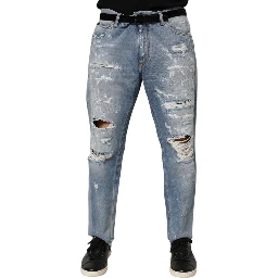 Blue Distressed Ripped Denim Pants Jeans