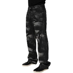 Black Marbled Effect Straight Men Denim Jeans