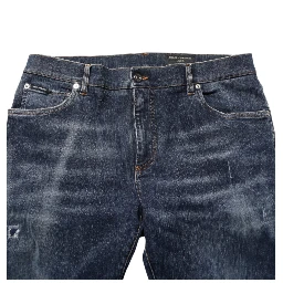 Dark Blue Washed Running Ripped Denim Jeans