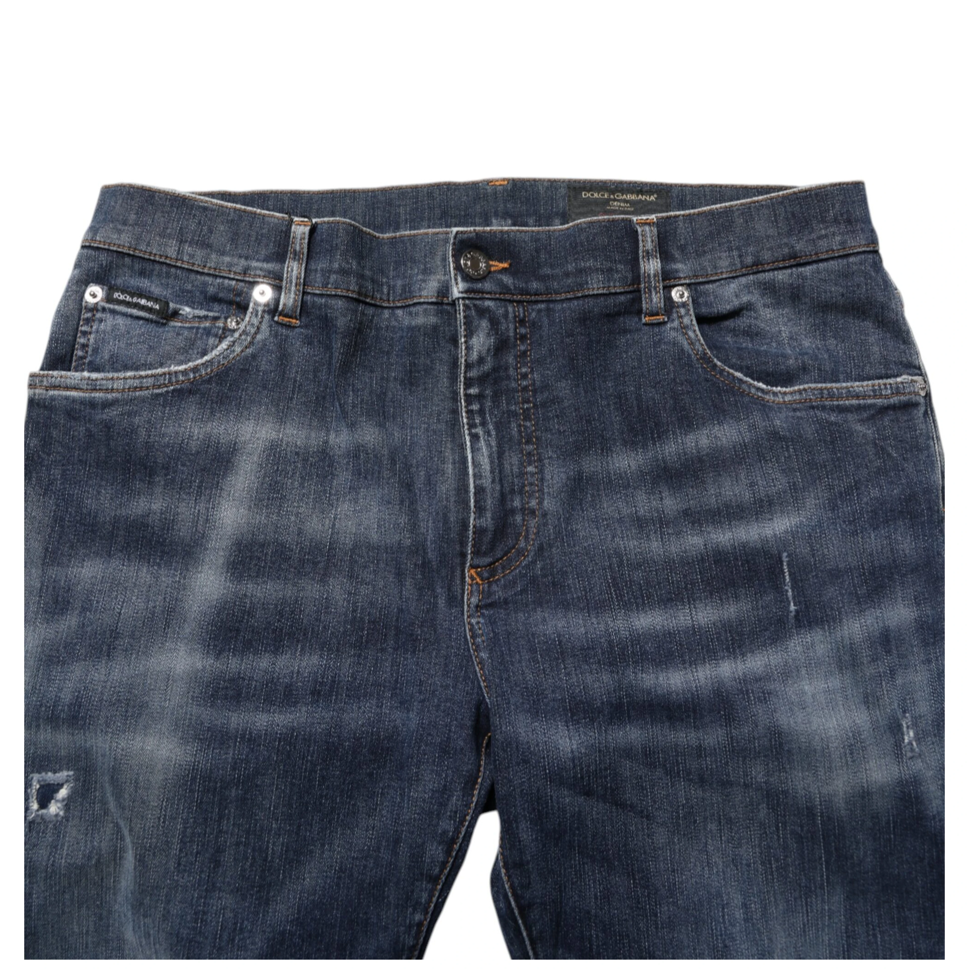 Dark Blue Washed Running Ripped Denim Jeans
