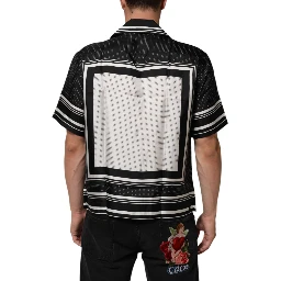 Black White StripeDot Print Casual Polo Shirt