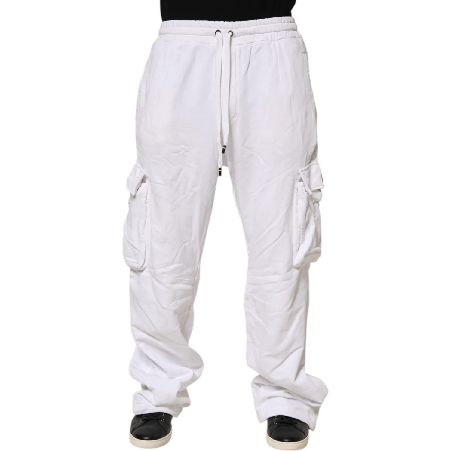 White Cotton Cargo Trousers Logo Patch Pants