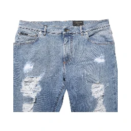 Blue Tattered Slim Fit Cotton Denim Jeans
