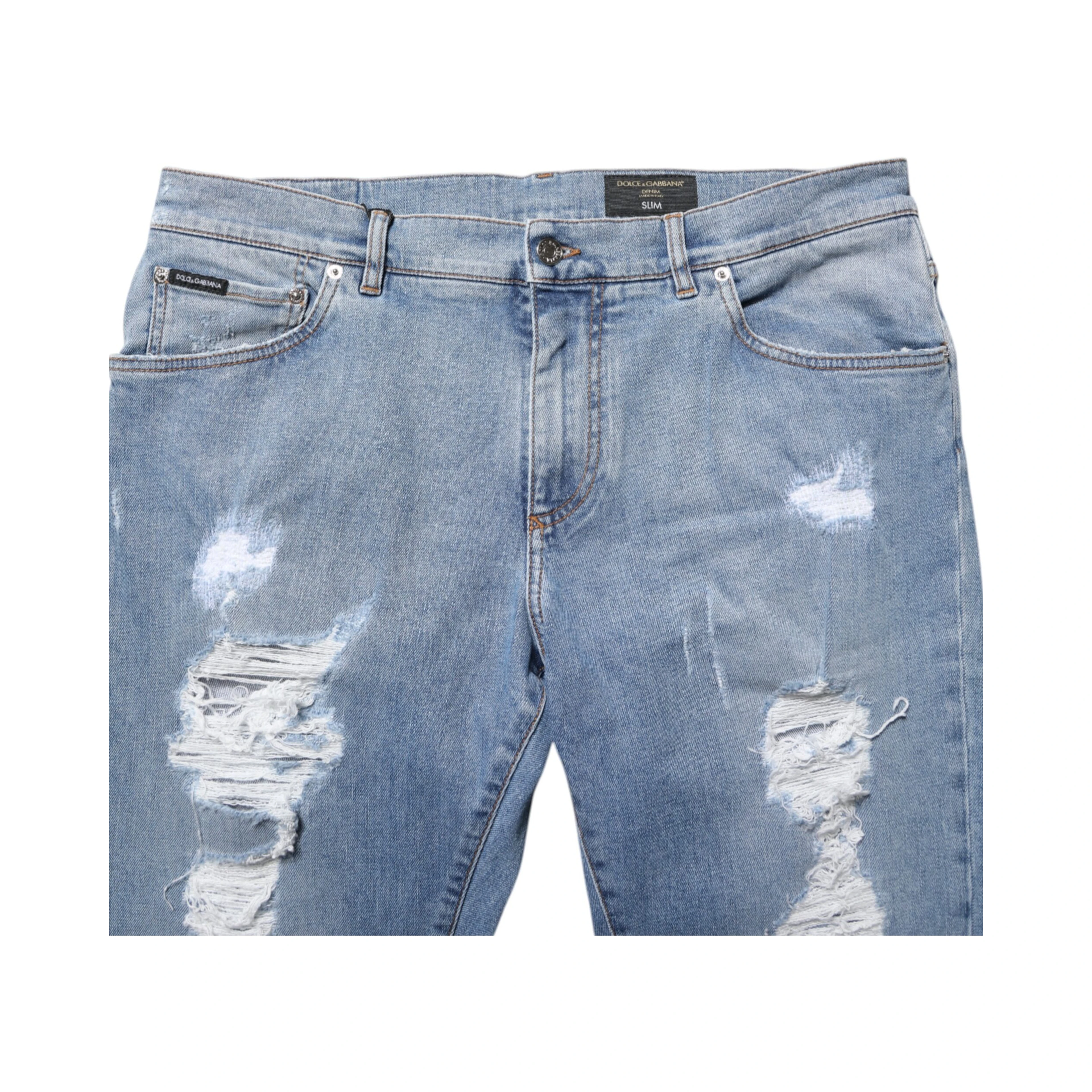 Blue Tattered Slim Fit Cotton Denim Jeans