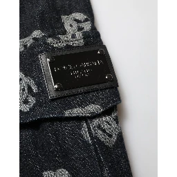 Black Monogram Denim Cargo Men Bermuda Short