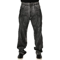 Black Grey Graphic Print Denim Pants Jeans