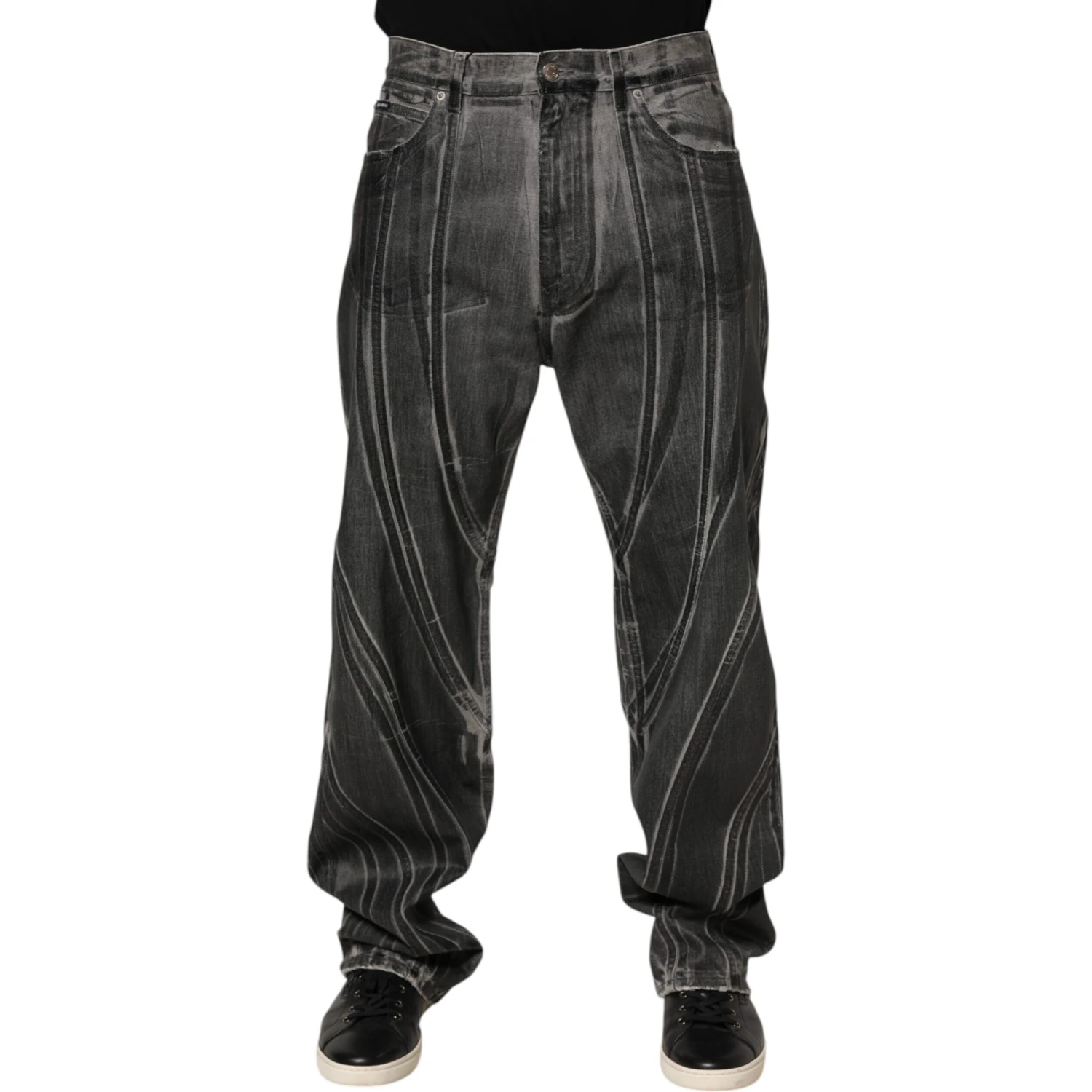 Black Grey Graphic Print Denim Pants Jeans