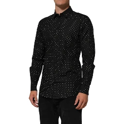 Black Polka Dot Cotton GOLD Men Formal Dress Shirt