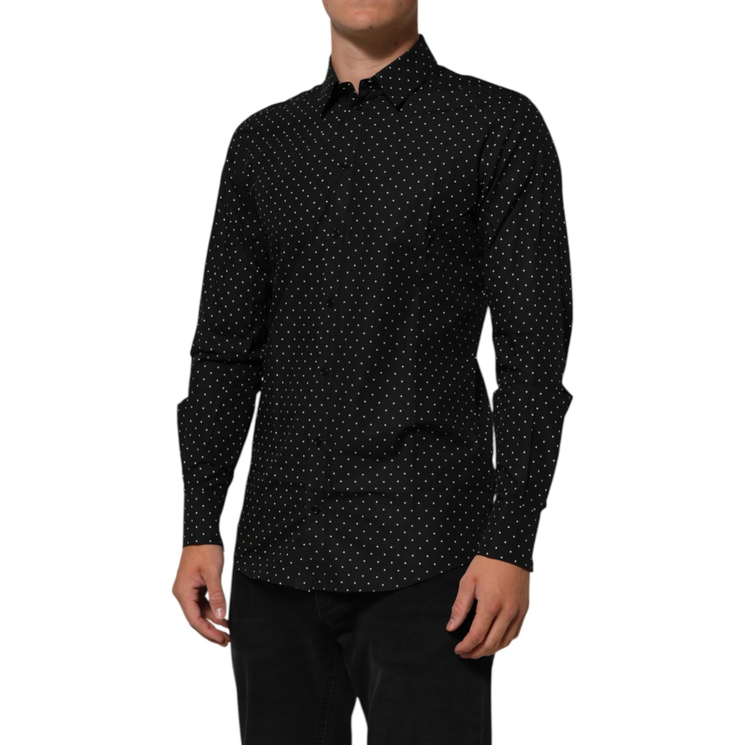 Black Polka Dot Cotton GOLD Men Formal Dress Shirt