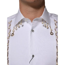 White Cotton DG Logo Pearl GOLD Formal Shirt