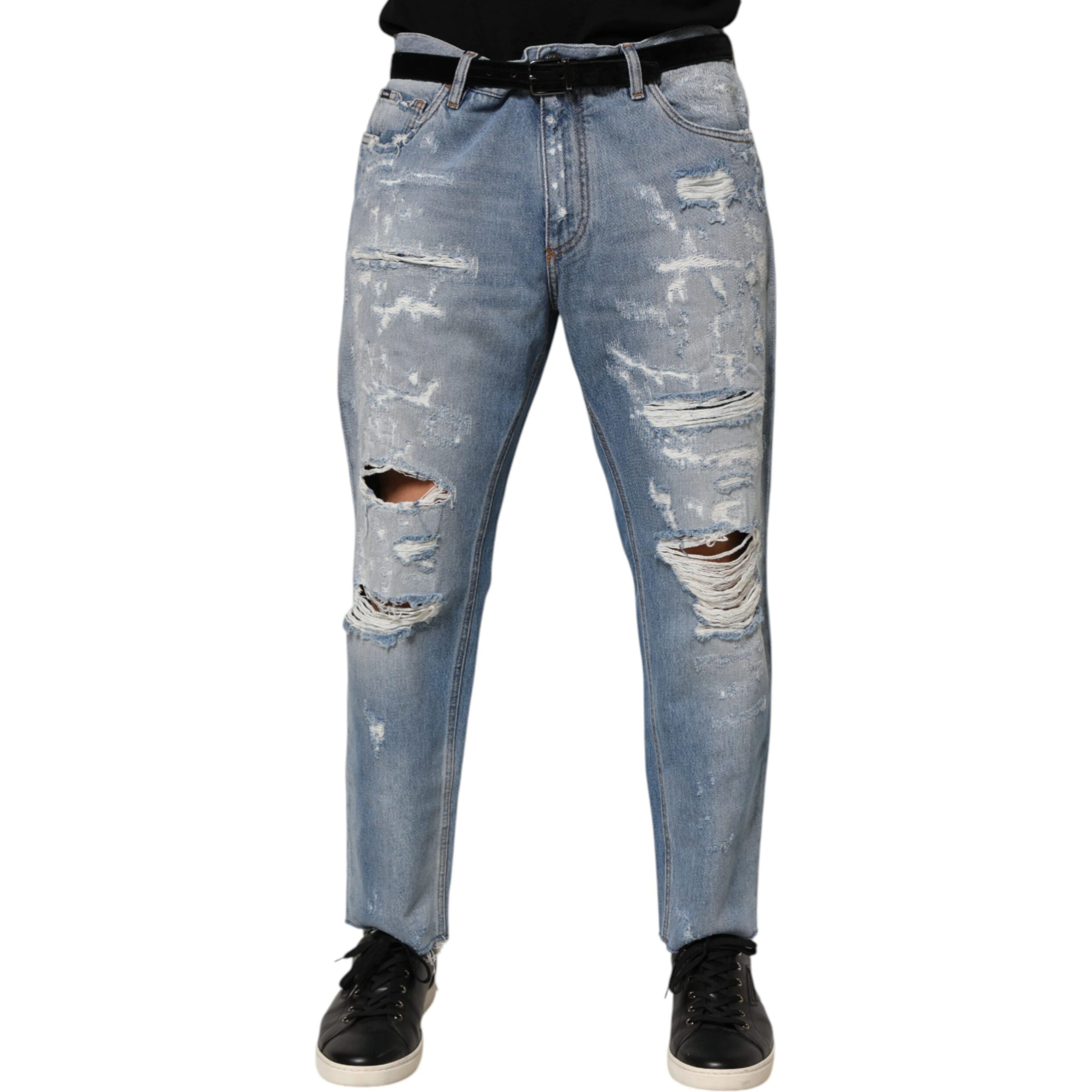Blue Distressed Ripped Denim Pants Jeans
