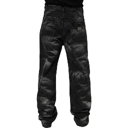 Black Marbled Effect Straight Men Denim Jeans