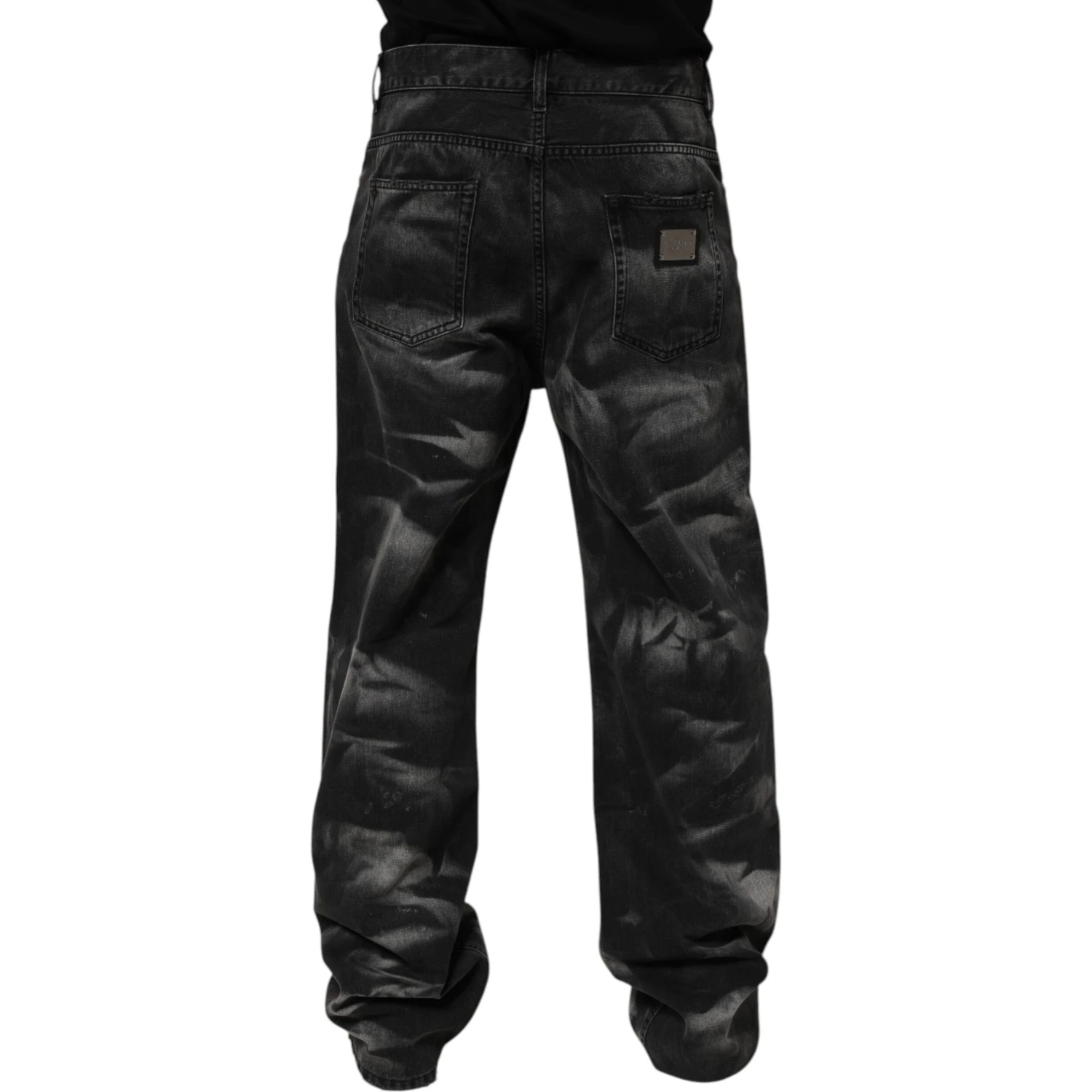 Black Marbled Effect Straight Men Denim Jeans
