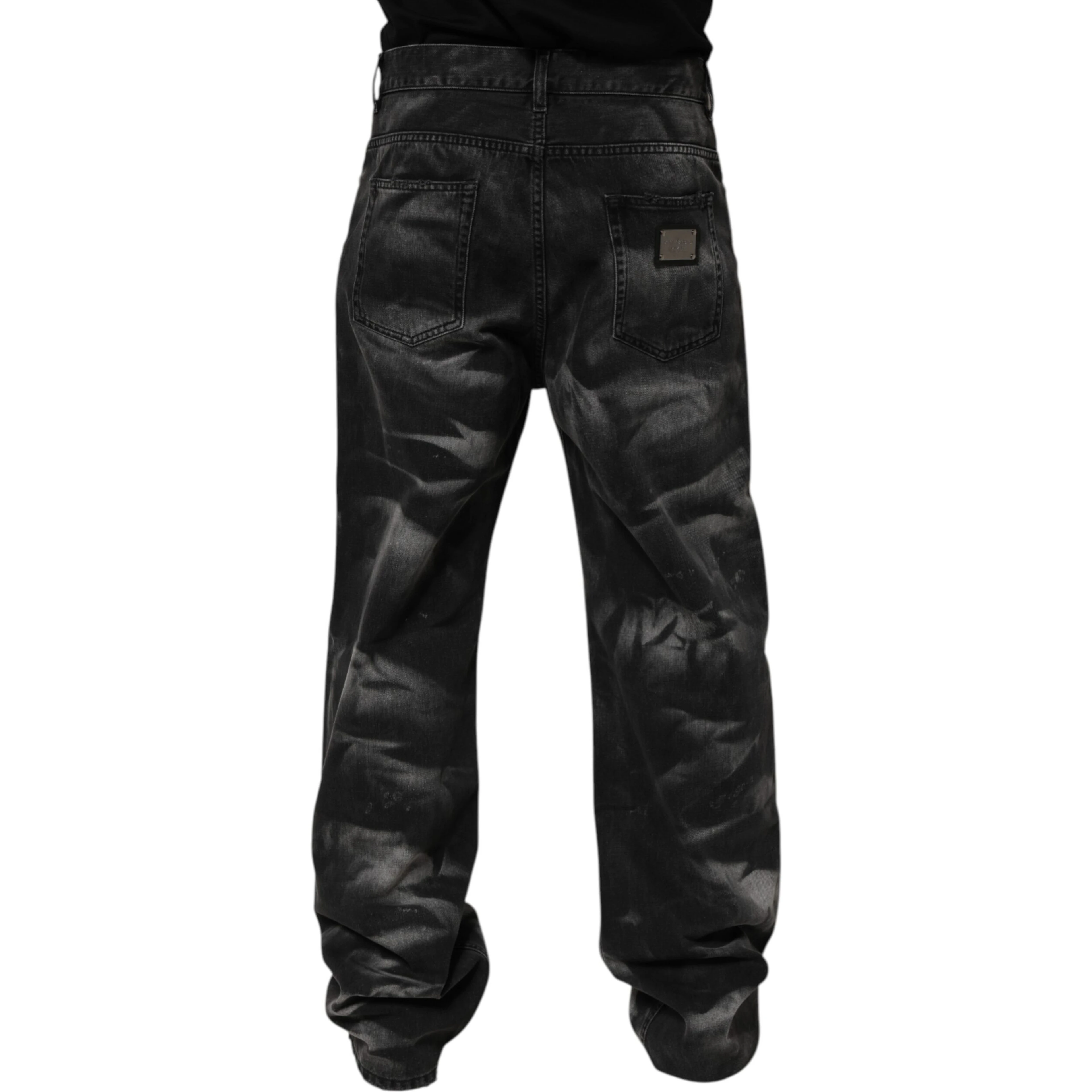 Black Marbled Effect Straight Men Denim Jeans