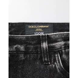 Black Washed Ripped Loose Cotton Denim Jeans