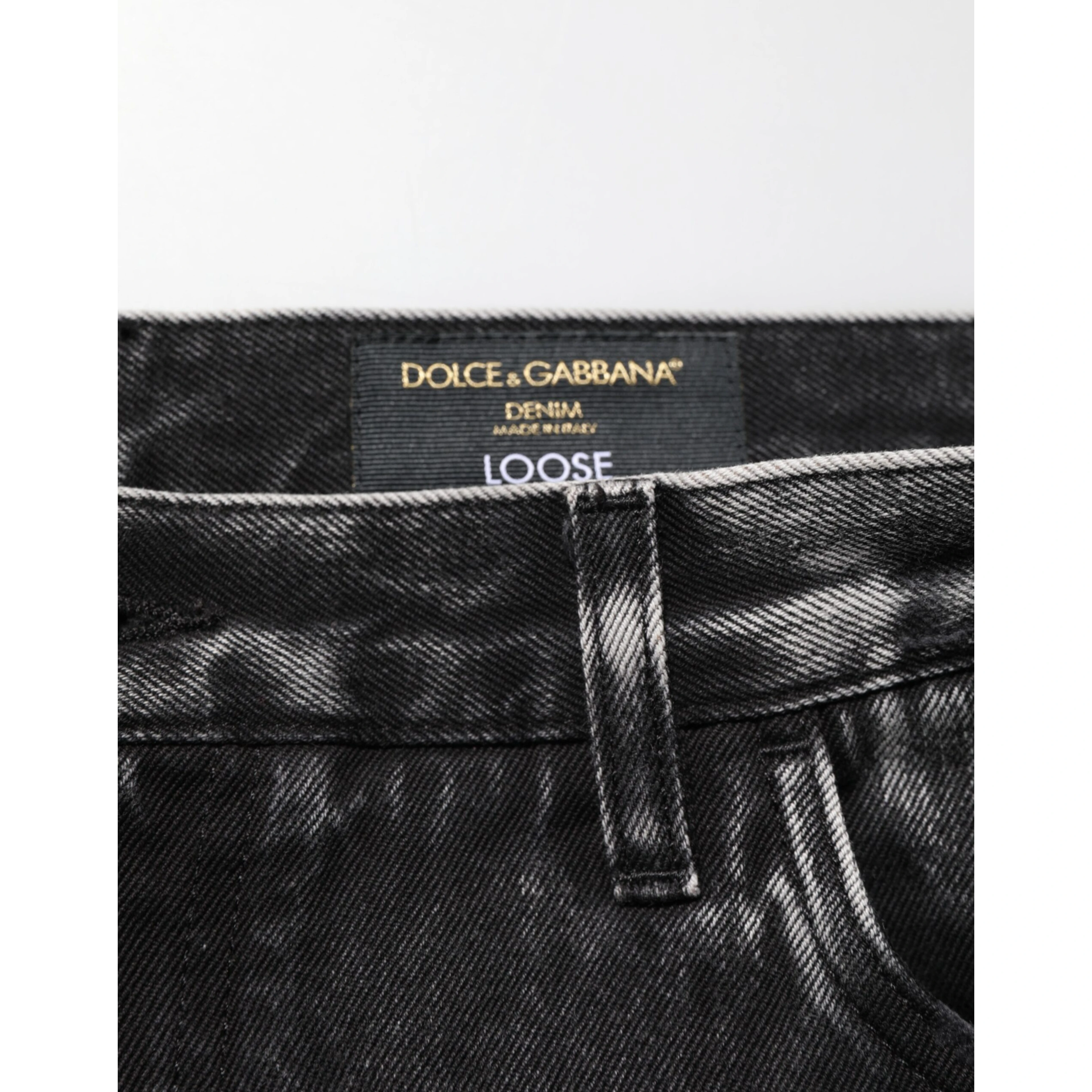 Black Washed Ripped Loose Cotton Denim Jeans