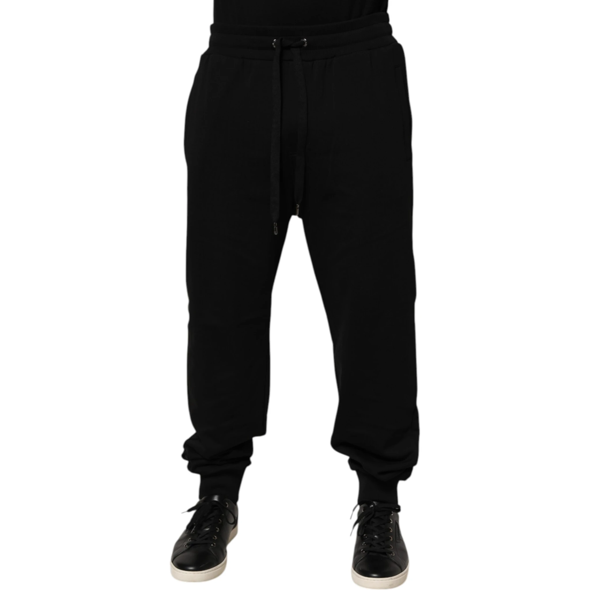 Black Cotton Drawstring Logo Sweatpants Pants