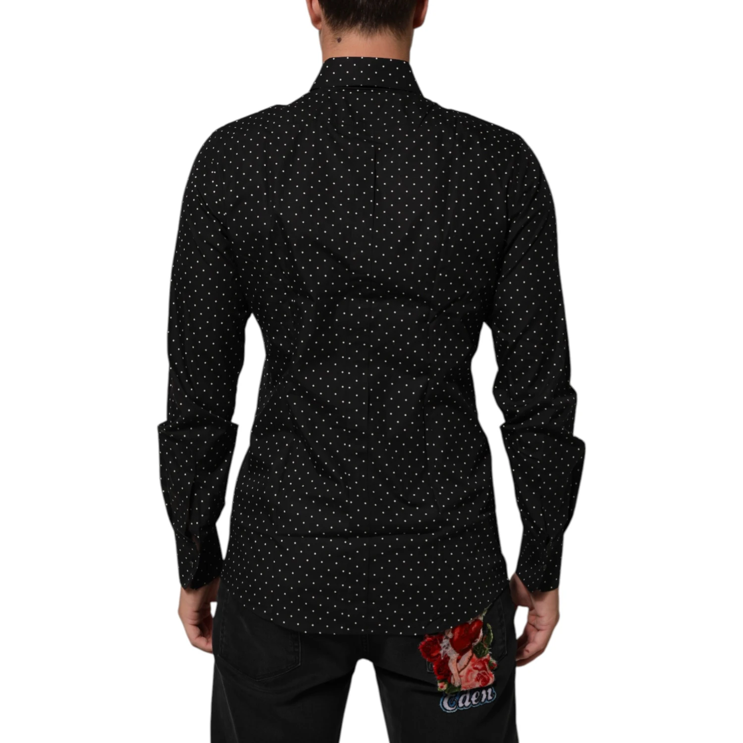 Black Polka Dot Cotton GOLD Men Formal Dress Shirt