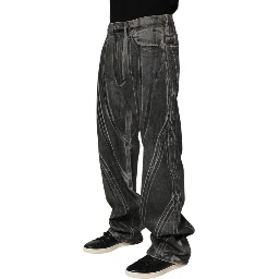 Black Grey Graphic Print Denim Pants Jeans