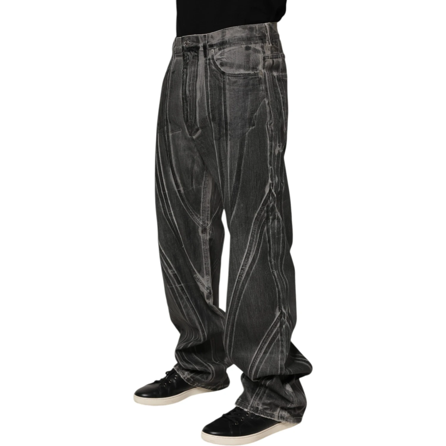 Black Grey Graphic Print Denim Pants Jeans