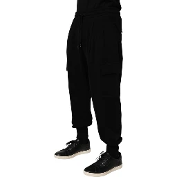 Black Cotton Blend Cargo Joggers Drawstring Pants