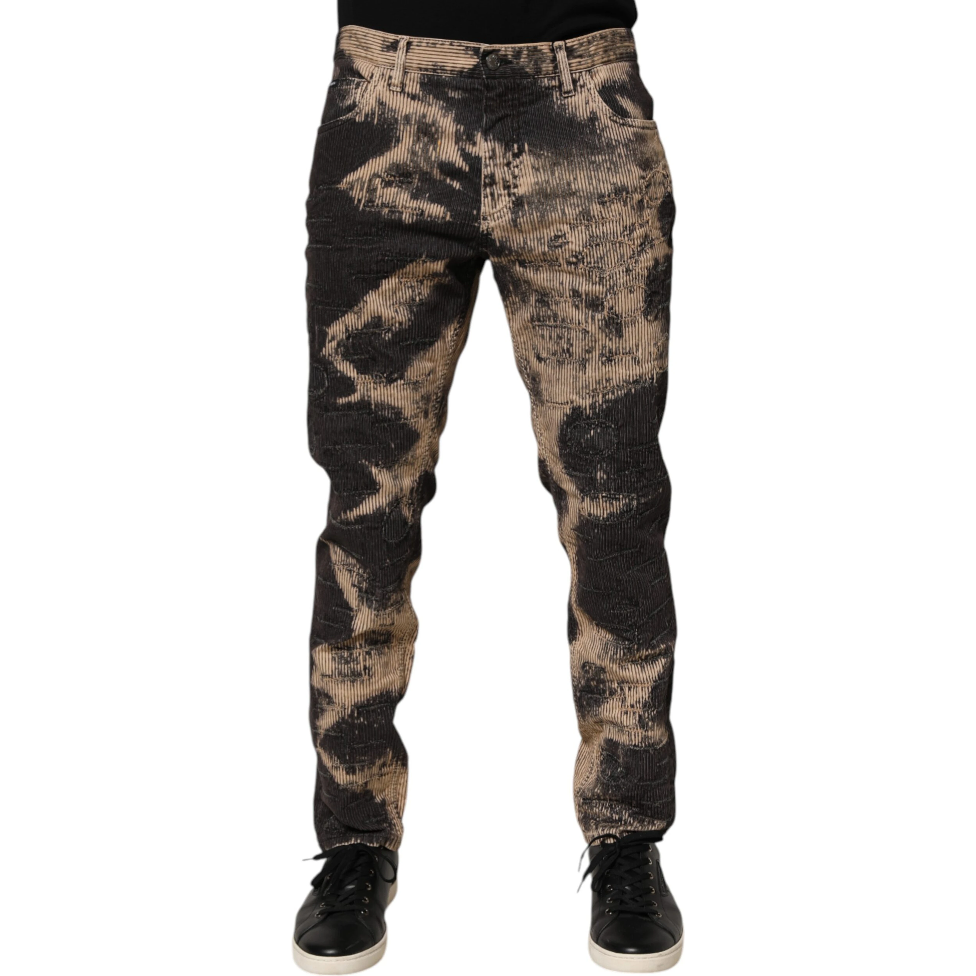 Beige Black Corduroy Tie-Dye Cotton Blend Pants