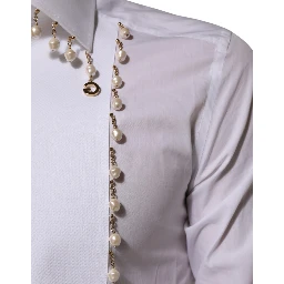 White Cotton DG Logo Pearl GOLD Formal Shirt