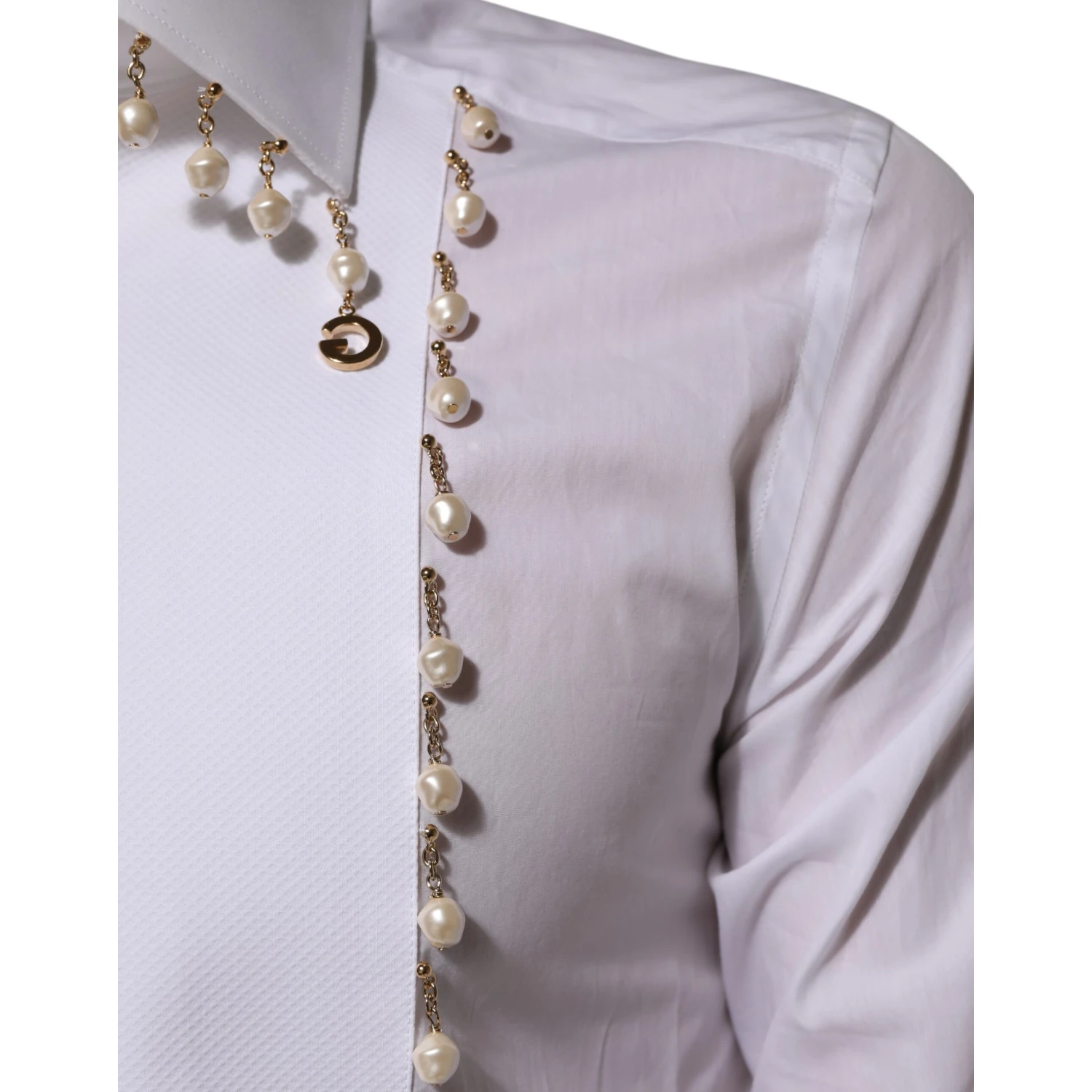 White Cotton DG Logo Pearl GOLD Formal Shirt