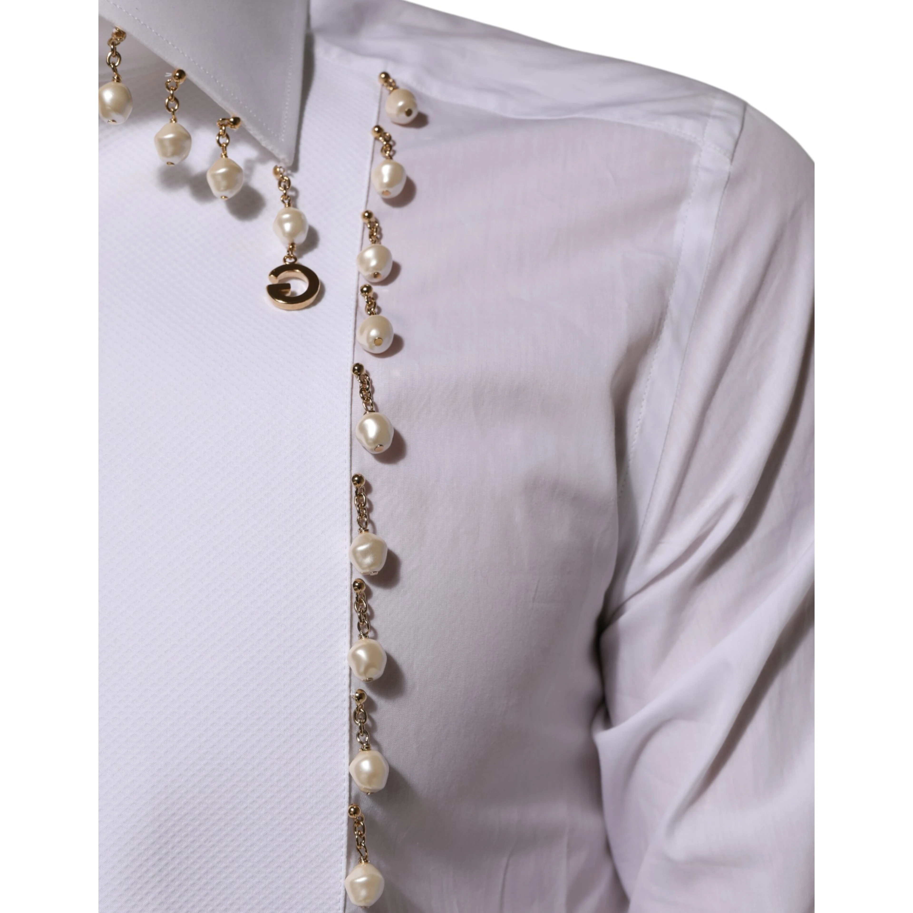 White Cotton DG Logo Pearl GOLD Formal Shirt