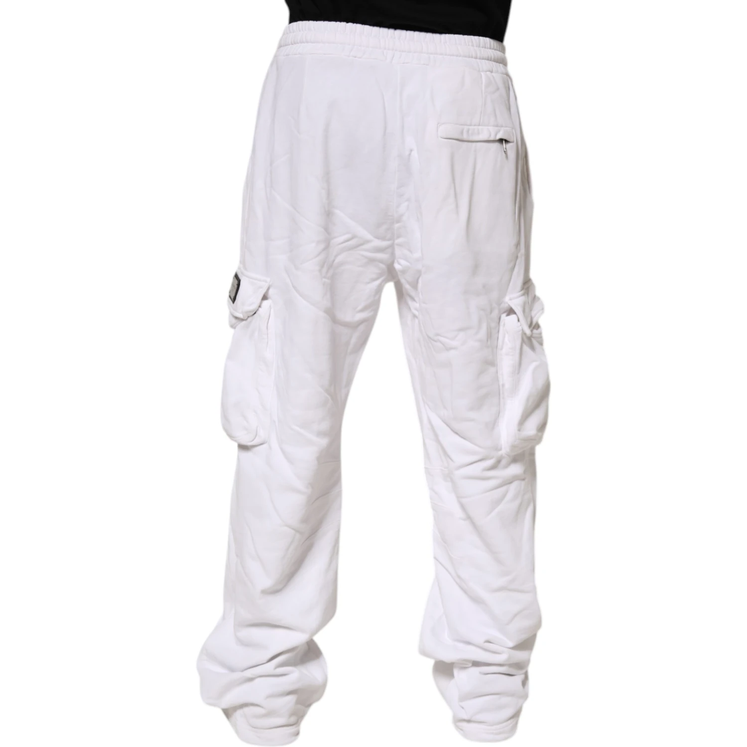 White Cotton Cargo Trousers Logo Patch Pants