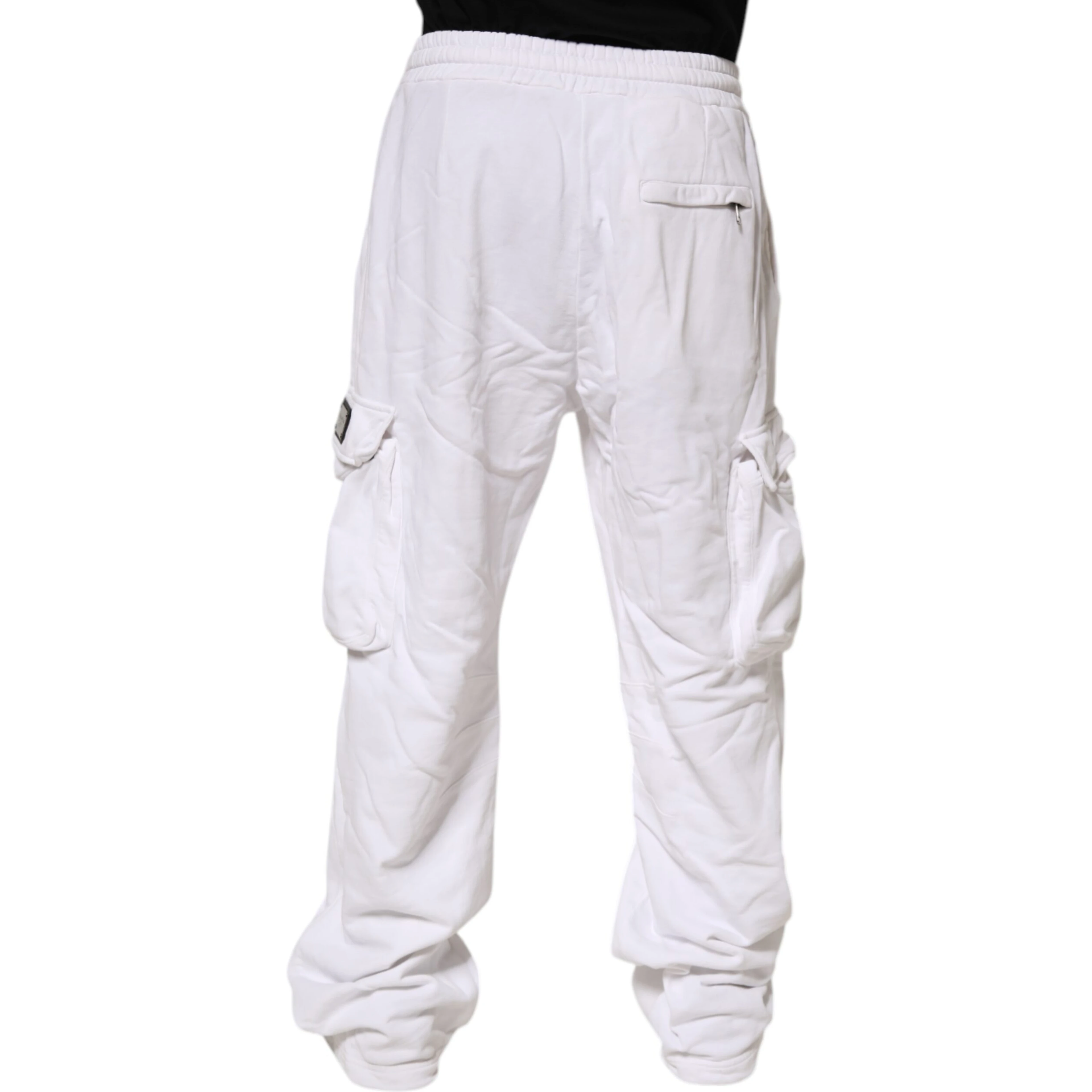 White Cotton Cargo Trousers Logo Patch Pants