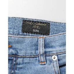 Blue Tattered Slim Fit Cotton Denim Jeans