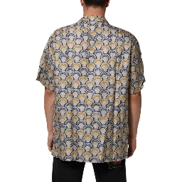 Cream Cotton Silk Hawaii Scallop Shell Print Shirt