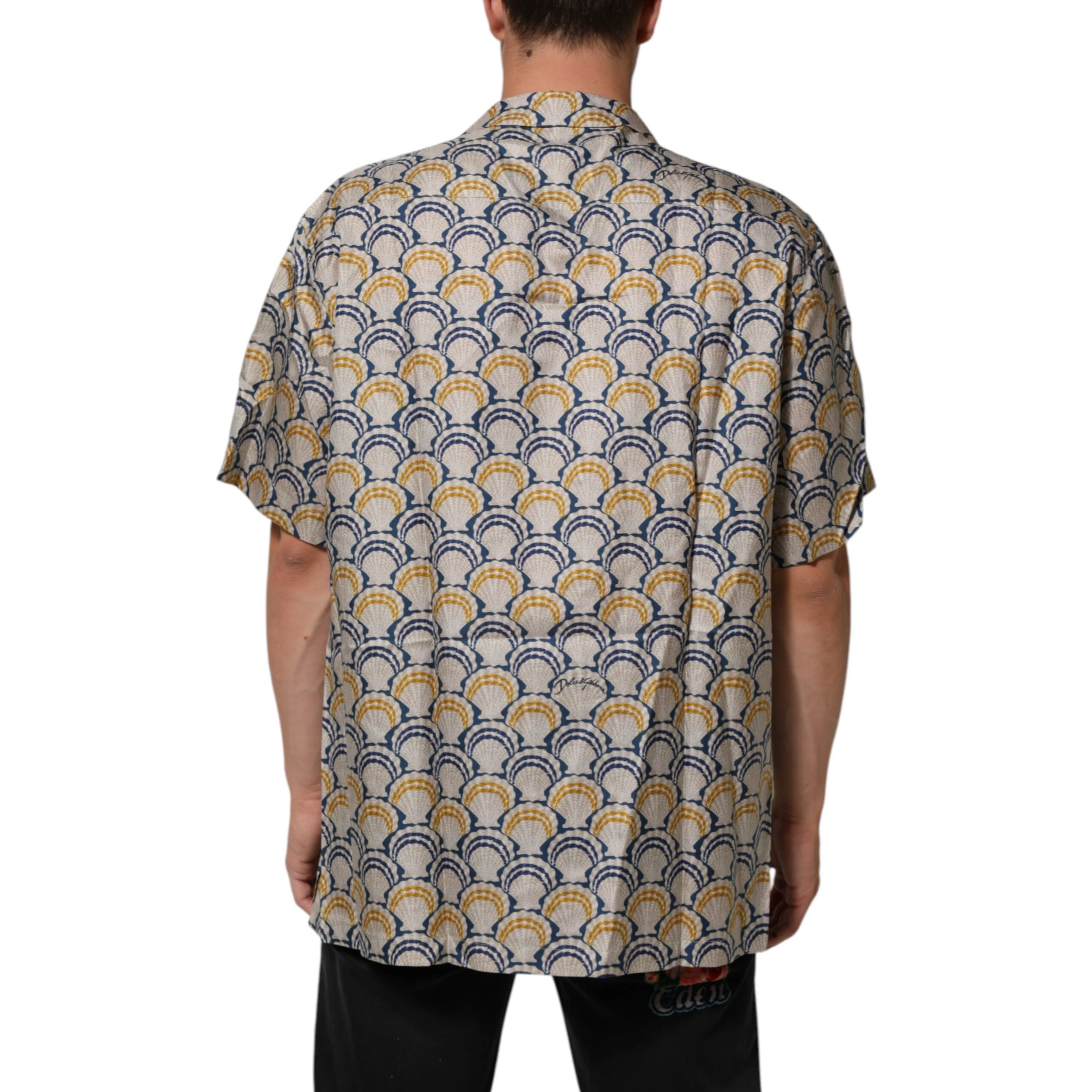 Cream Cotton Silk Hawaii Scallop Shell Print Shirt