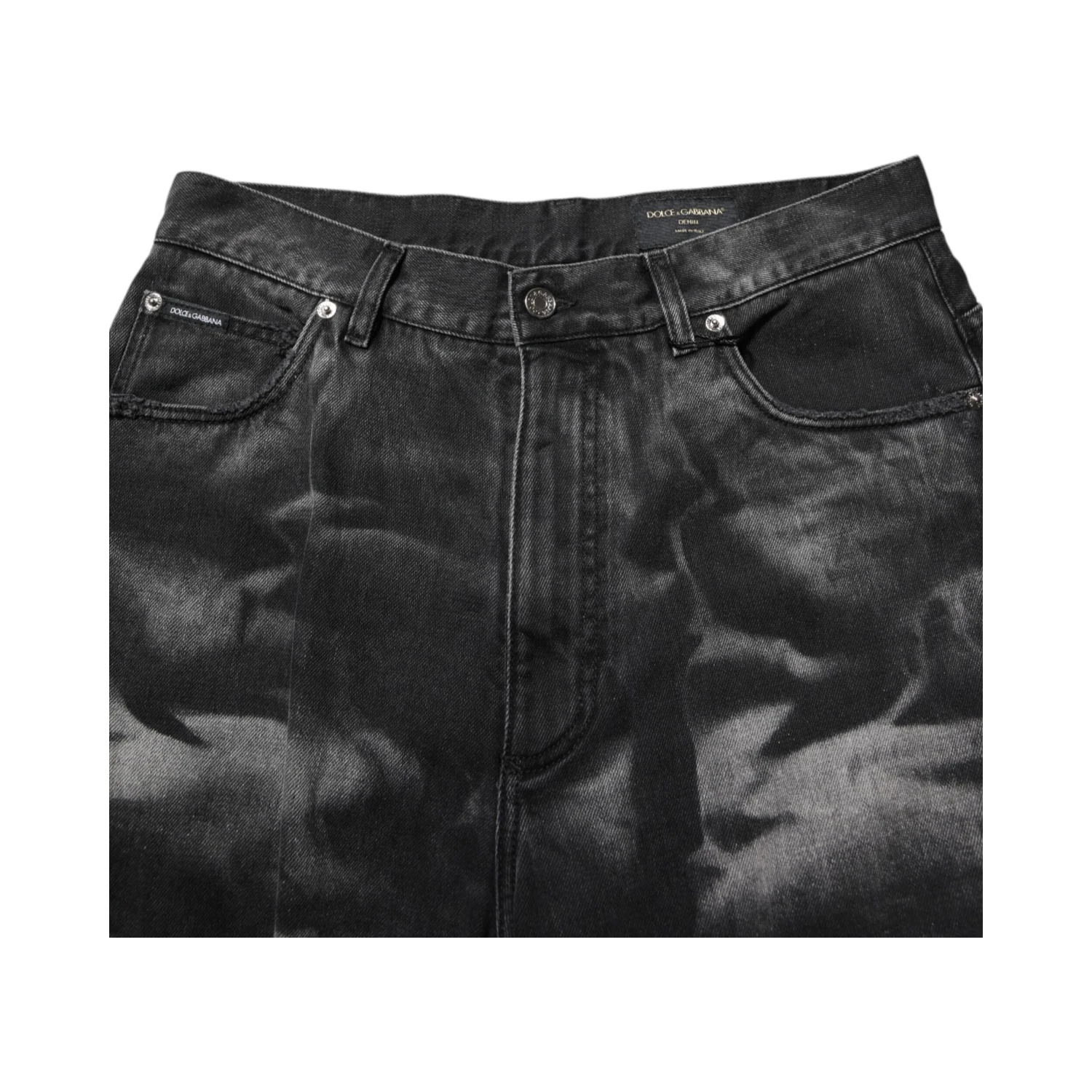 Black Marbled Effect Straight Men Denim Jeans