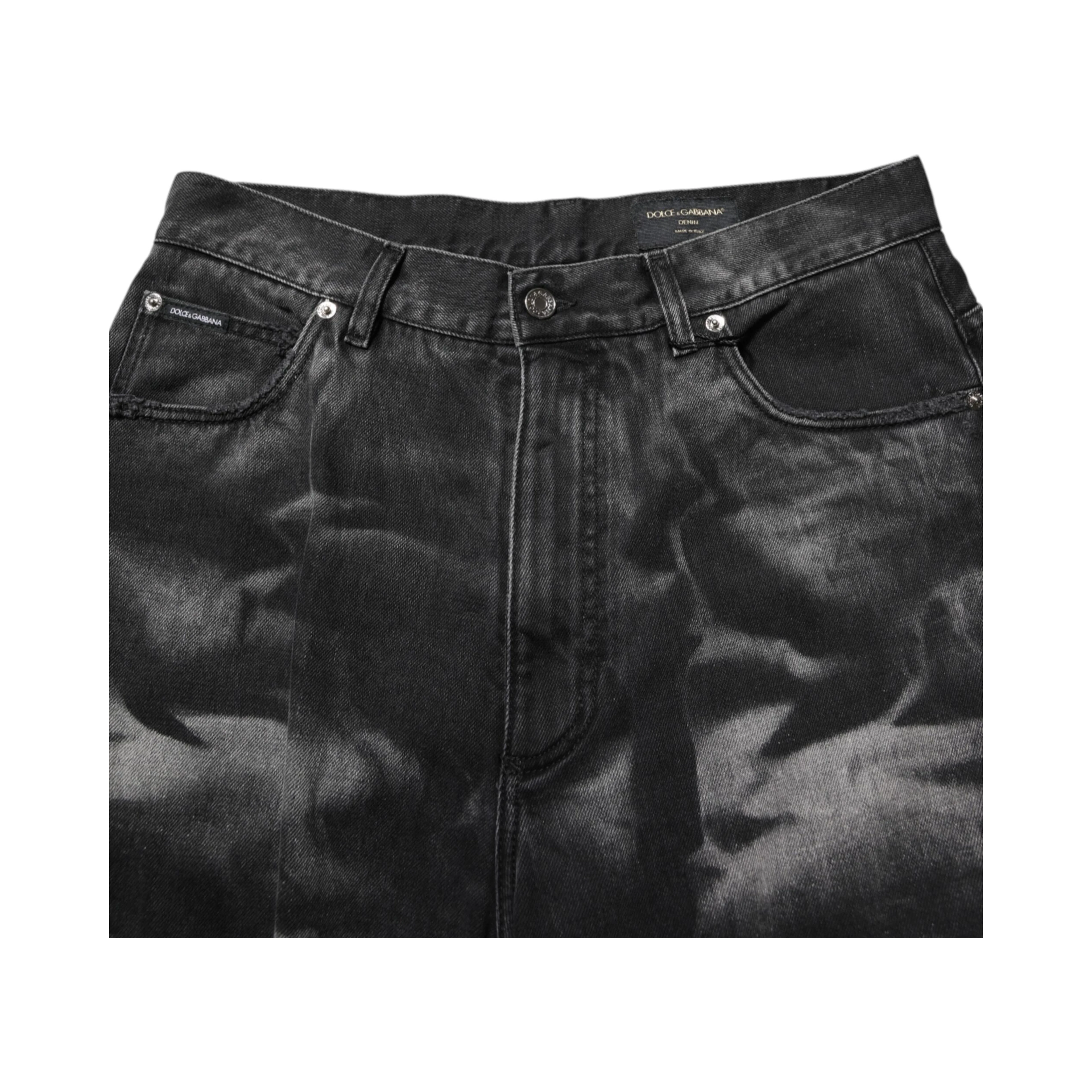 Black Marbled Effect Straight Men Denim Jeans