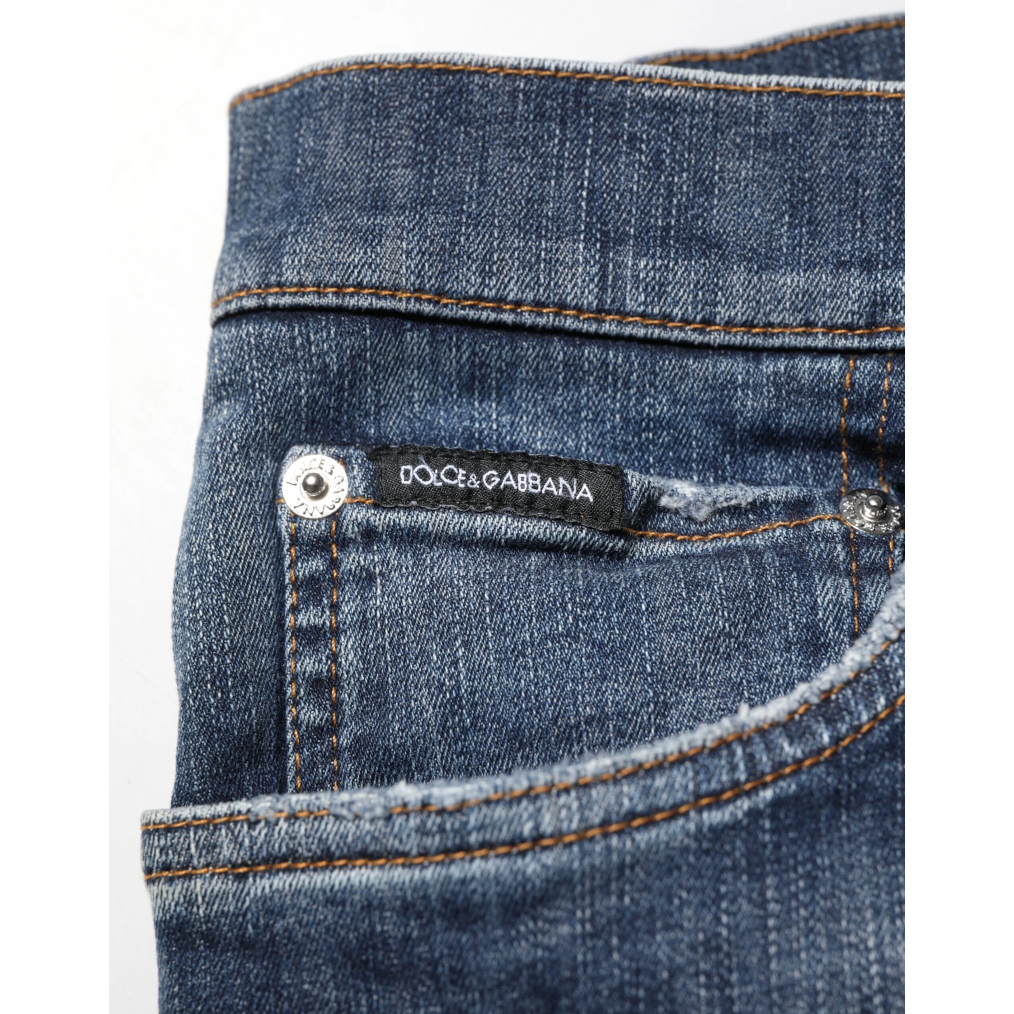 Dark Blue Washed Running Ripped Denim Jeans