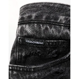 Black Washed Ripped Loose Cotton Denim Jeans
