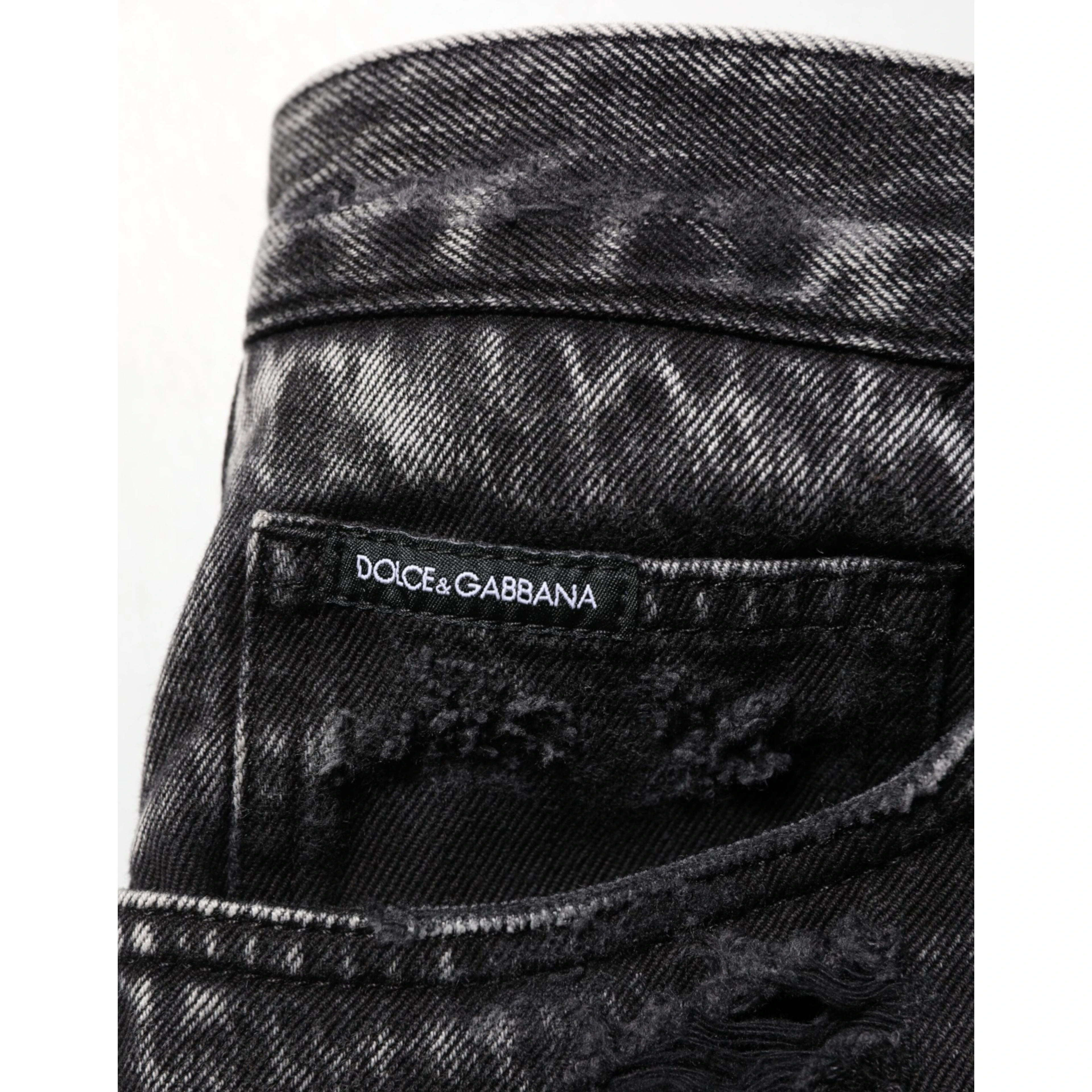 Black Washed Ripped Loose Cotton Denim Jeans